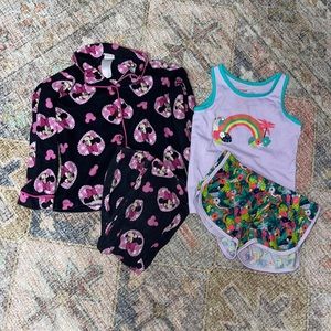 Size 4/5 Minnie Mouse + Tropical‎ Rainbow Pajama Set
